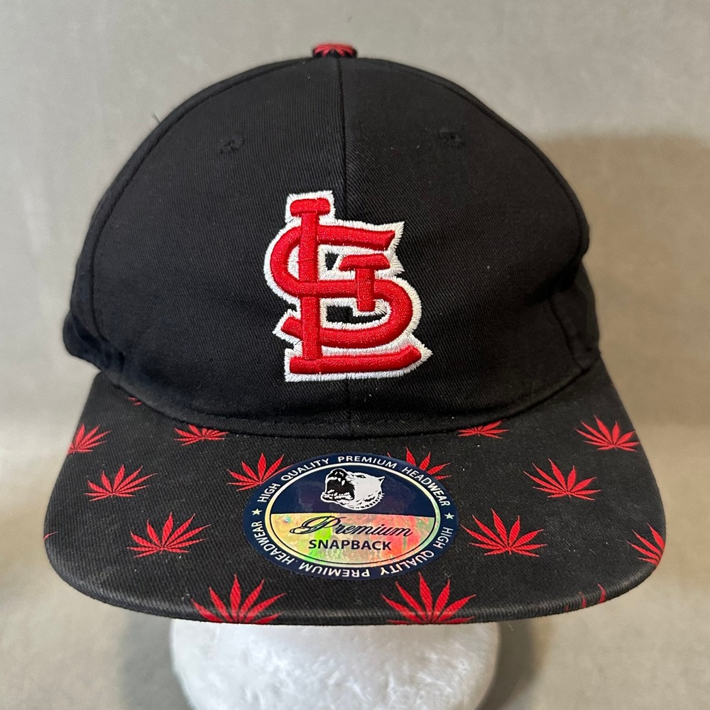 Premium‎ Headwear SL Logo Snapback Hat Black Red Leaf Print Brim Cap Mens OSFM
